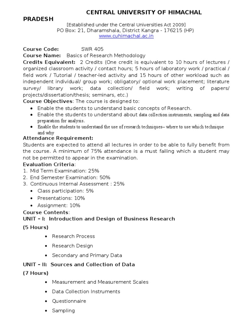 Business Research Methodology Syllabus | PDF | Thesis | Statistical ...