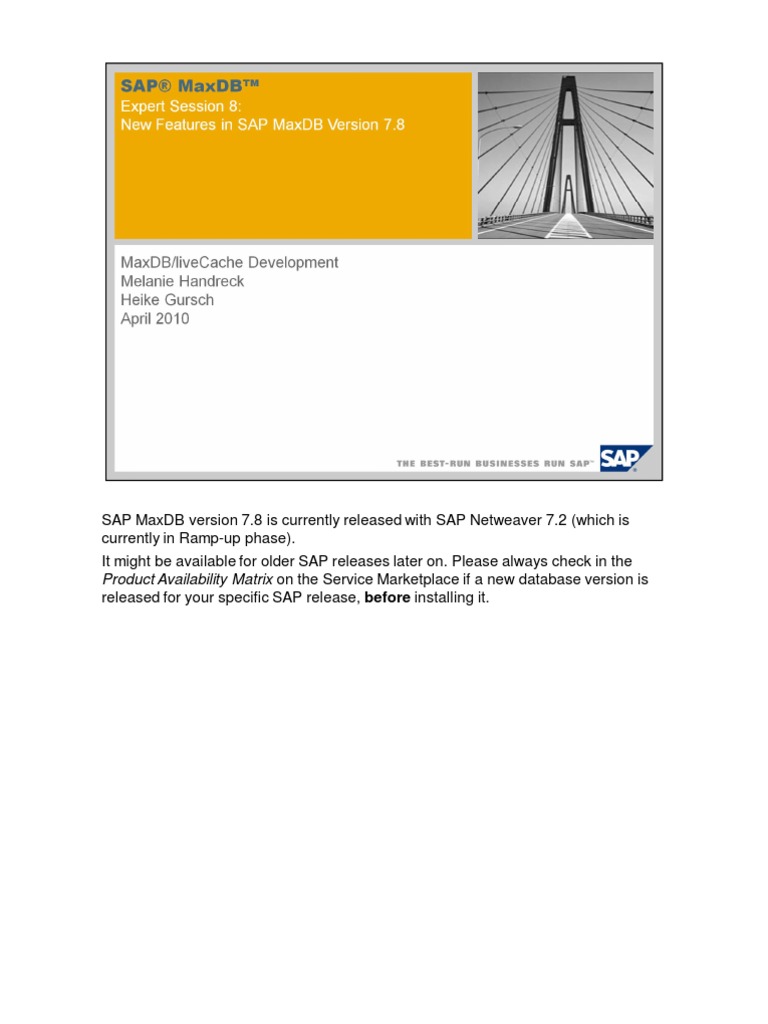 SAP MaxDB New Features in Version 78 | PDF