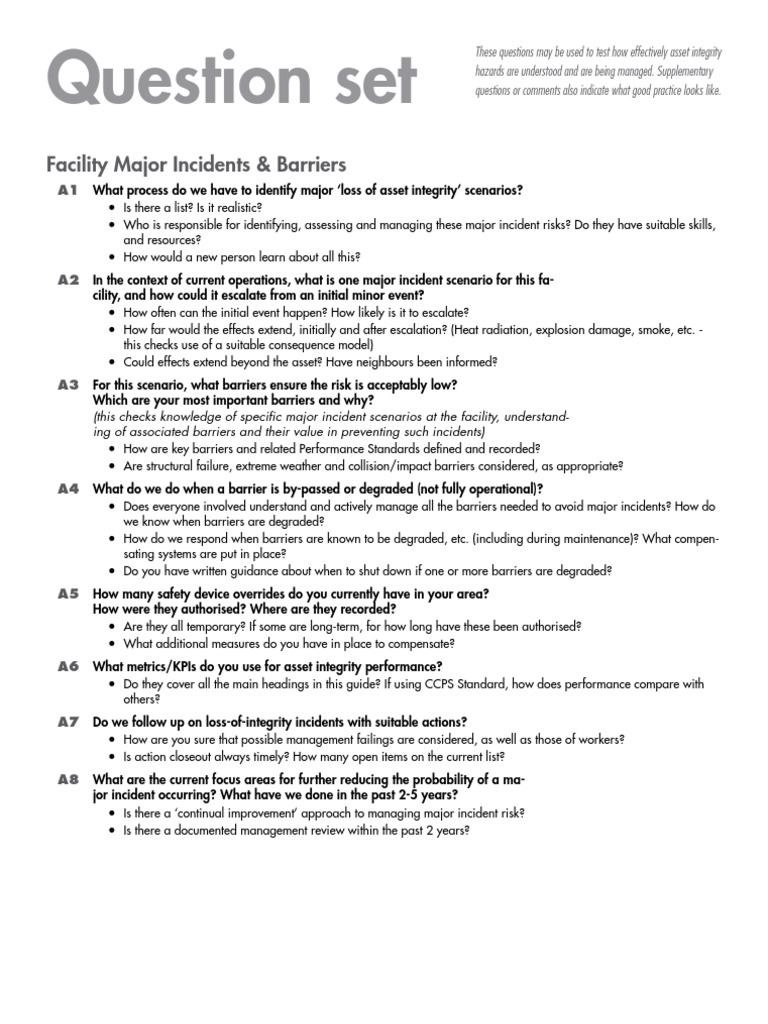 Question Set - Asset Integrity | PDF | Risk | Reliability Engineering