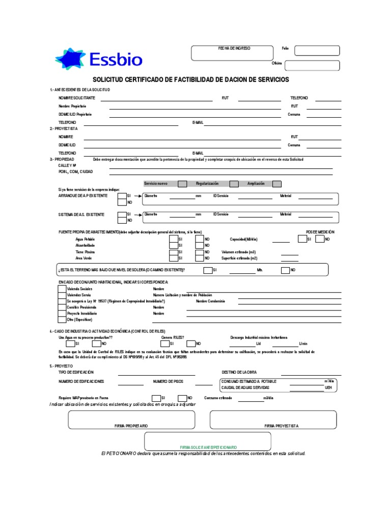 Solicitud Factibilidad Essbio V02 - SG 1 | PDF | Condominio | Propiedad