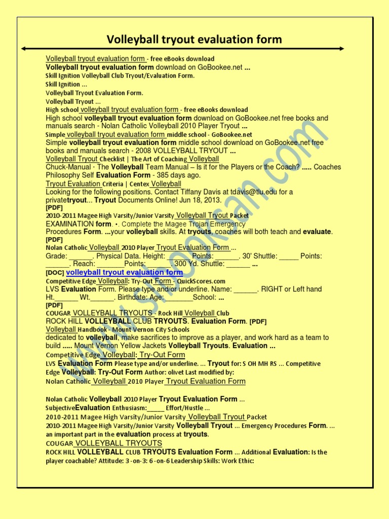 Volleyball Tryout Evaluation Form Volleyball Sports