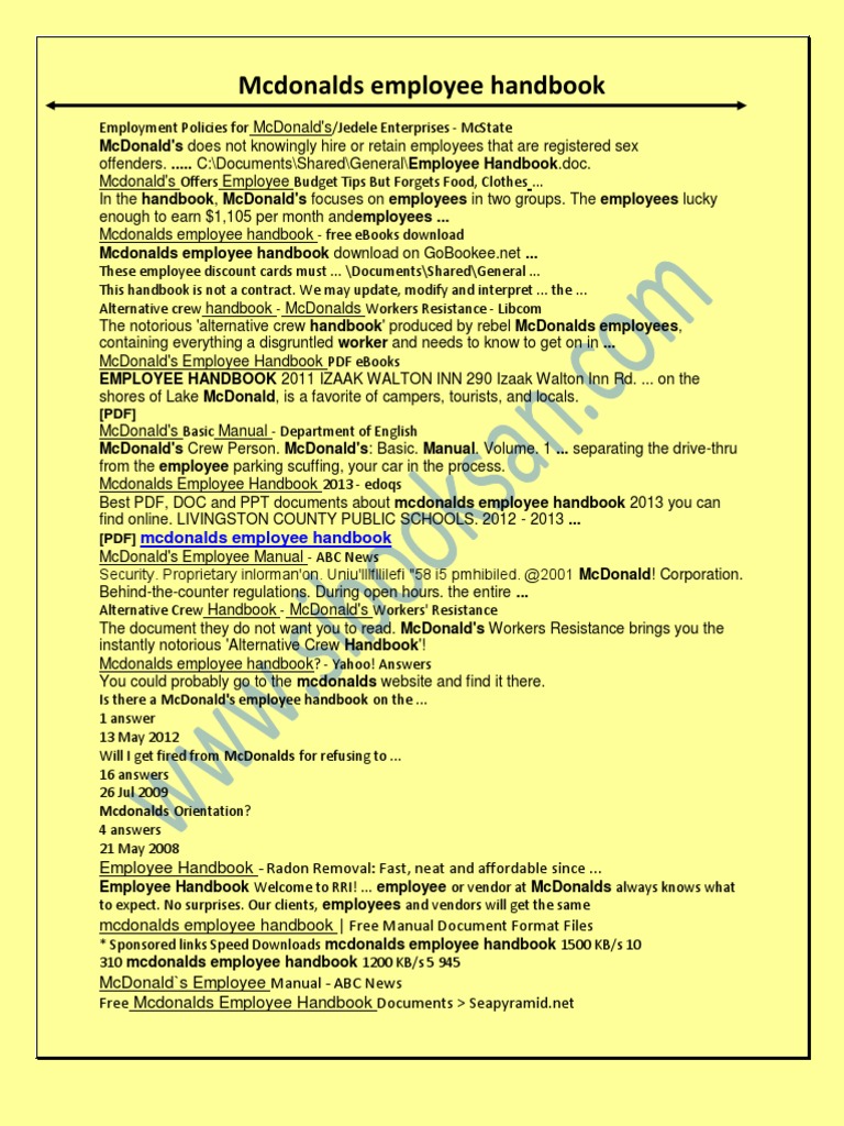 Mcdonalds Employee Handbook Mc Donald's Employment