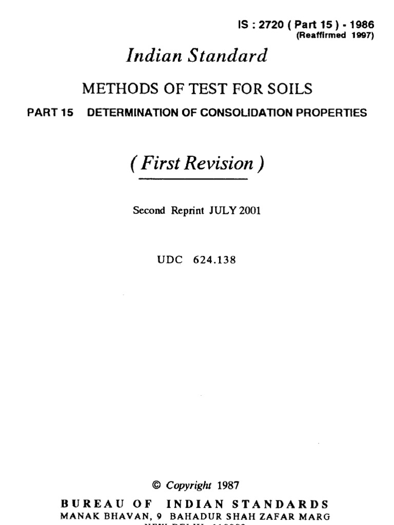 Is 2720 Part-15 Methods of Test For Soils Determination O.182161113 | PDF