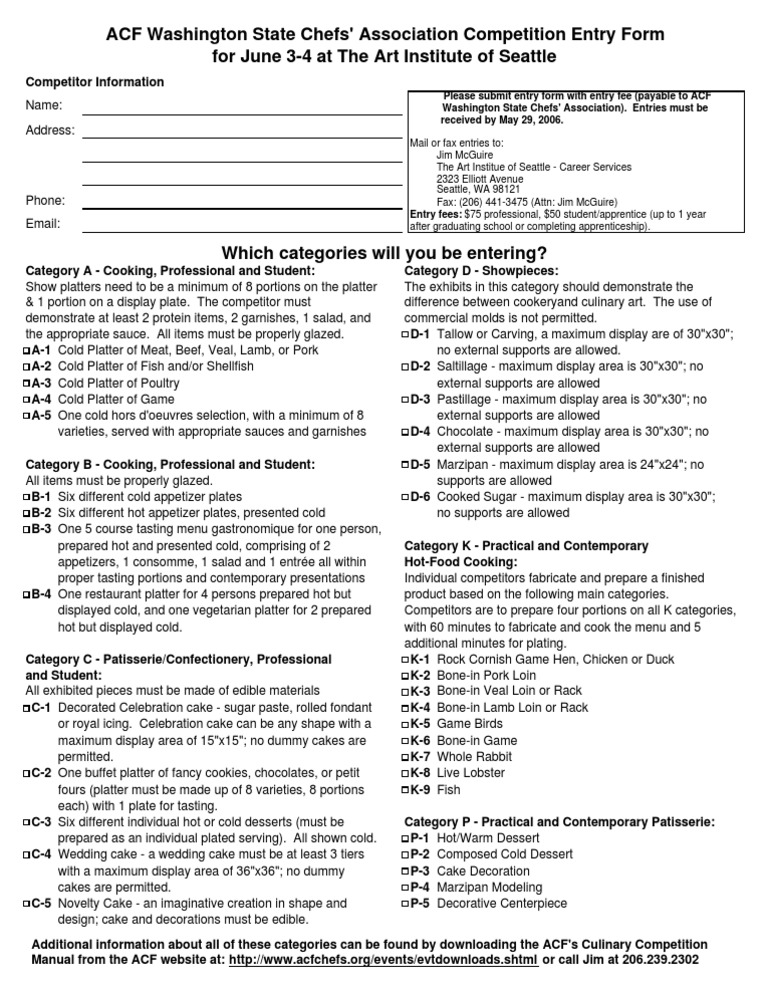Cooking Contest Participant Form | PDF | Hors D'oeuvre | Cakes