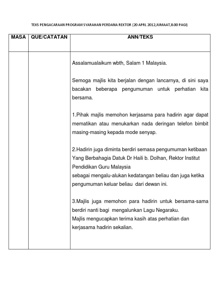 Teks Mc Syarahan Perdana Rektor Pdf