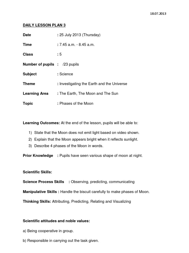 Phases of the Moon Lesson Plan | PDF | Moon | Astronomy