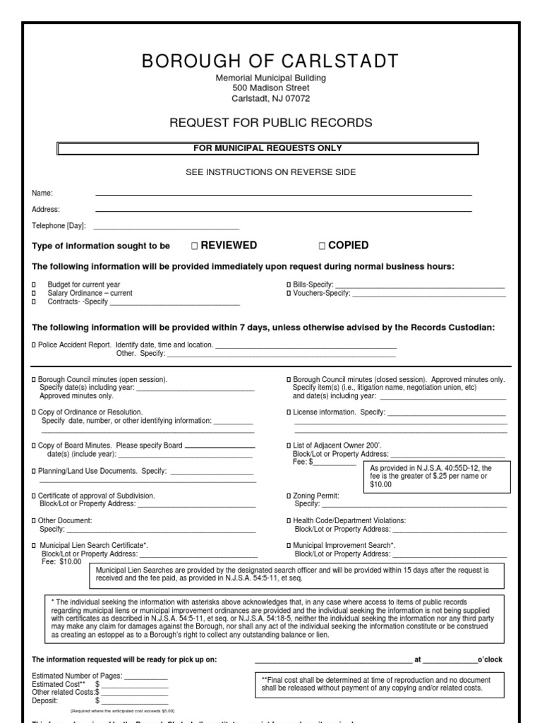 Carlstadt OPRA Form PDF Common Law Virtue