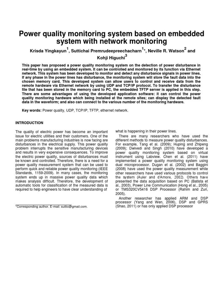 Power Quality Monitoring System Based On Embedded System With Network