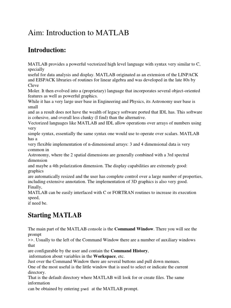Introduction To MATLAB | PDF | Array Data Structure | Matlab
