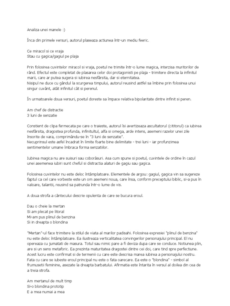 Analiza Unei Manele analiza unei manele