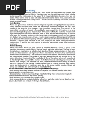 Ionic Bonding Vs Metallic Bonding Pdf Ionic Bonding Chemical Bond