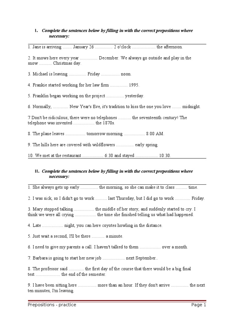 Prepositions Practice | PDF