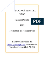 Derrida Jacques - El Monolinguismo Del Otro