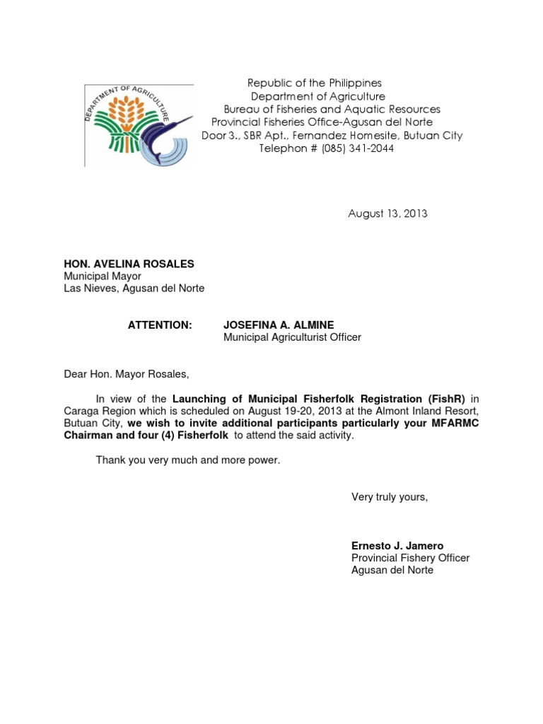 Invitation to the Launching of the Municipal Fisherfolk Registration in ...
