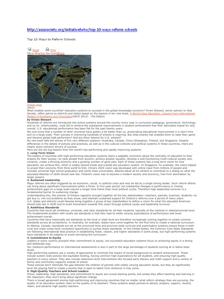 10 Ways To Reform Schools Pdf Teachers Motivation