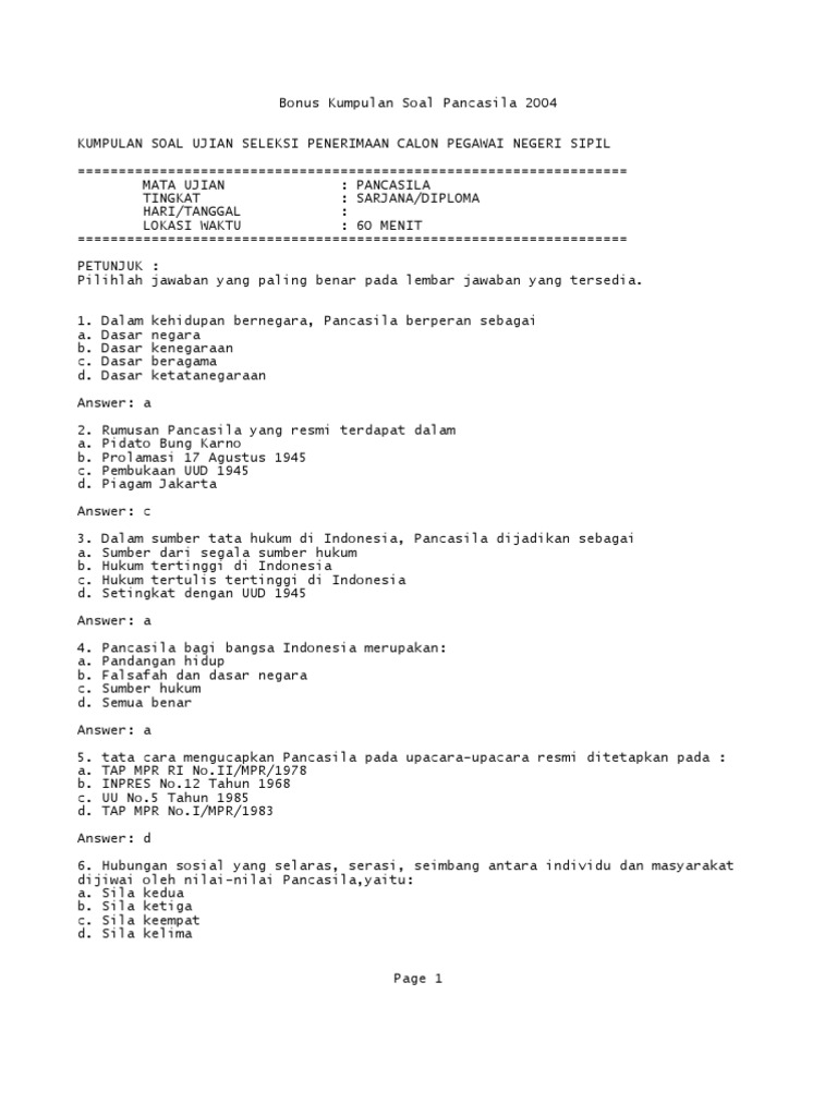 Soal Pancasila | Pdf