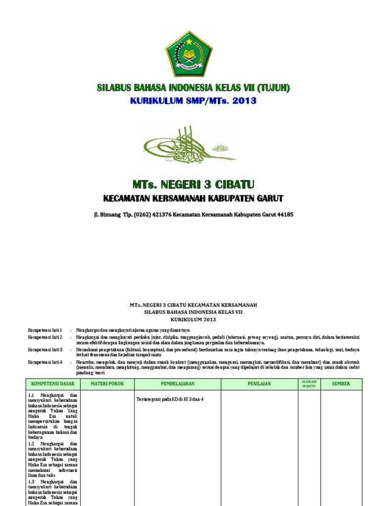 (3.1) Silabus B. Indonesia SMP_MTs. Kls.vii Kurikulum 2013