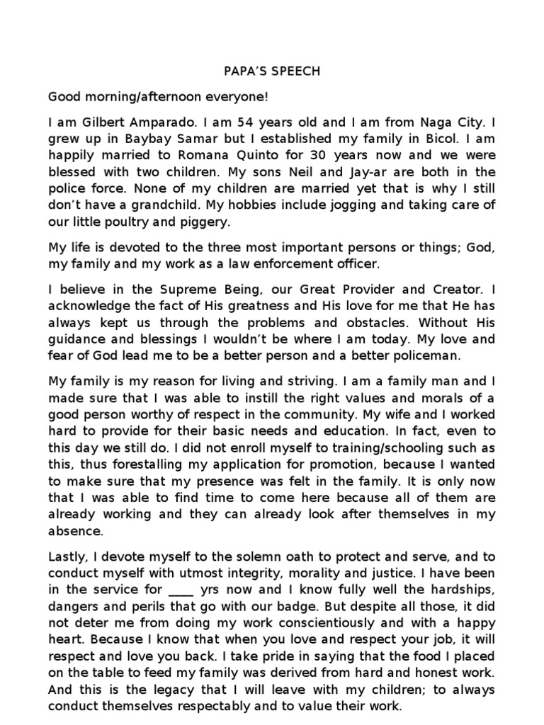 Papa's Speech | PDF