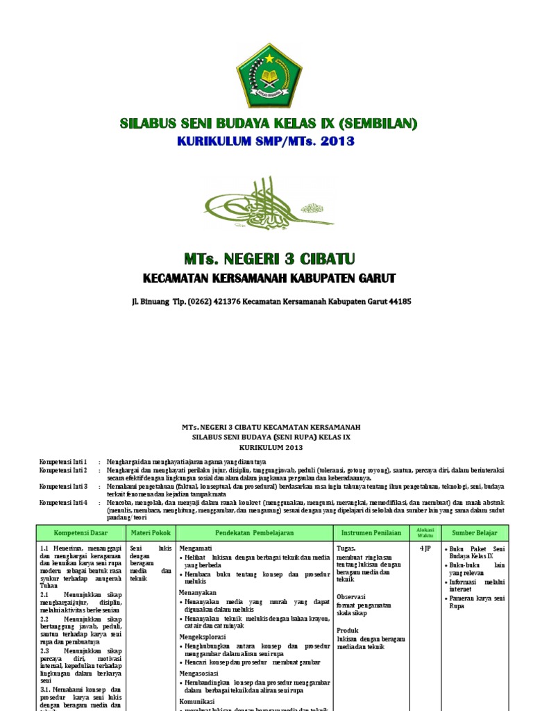 (8.3) Silabus Seni Budaya SMP_MTs. Kls.ix Kurikulum 2013