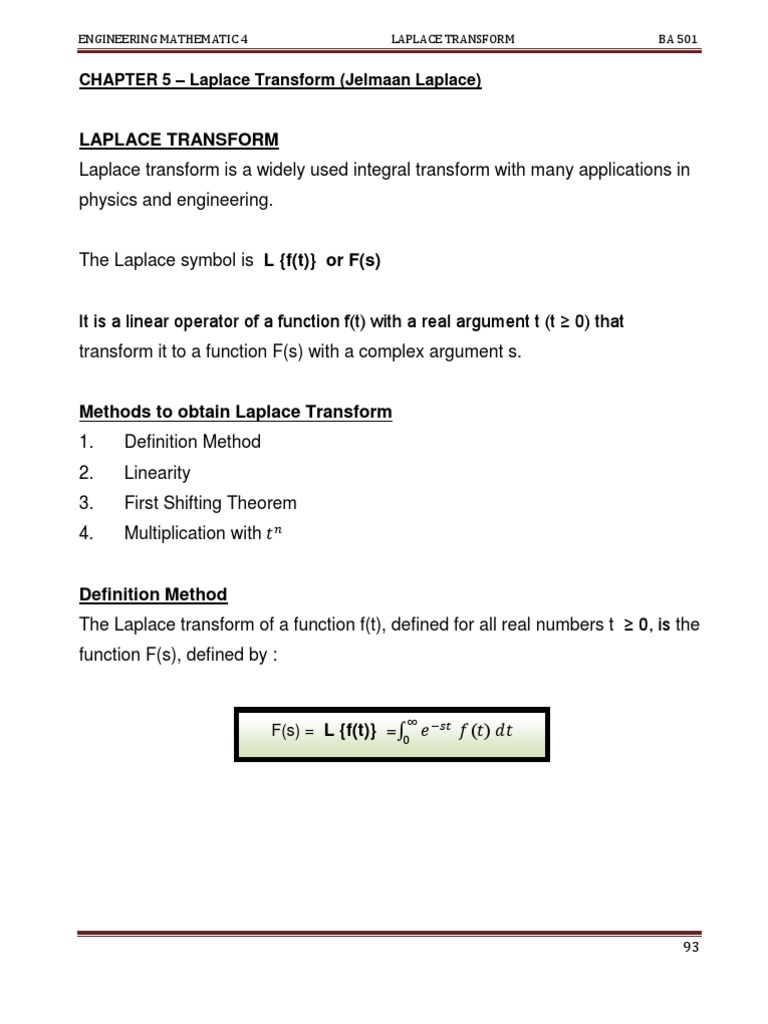 Laplace Transform in Engineering Math | PDF | Laplace Transform ...