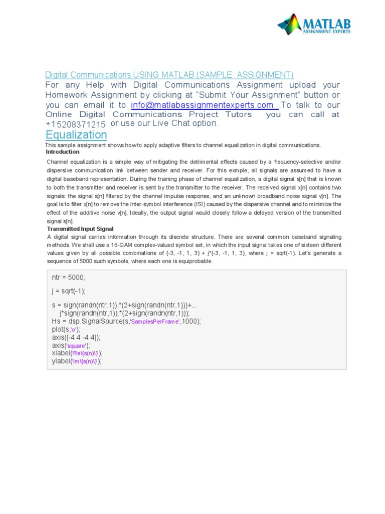 Equalization Digital Communications USING MATLAB (SAMPLE ASSIGNMENT