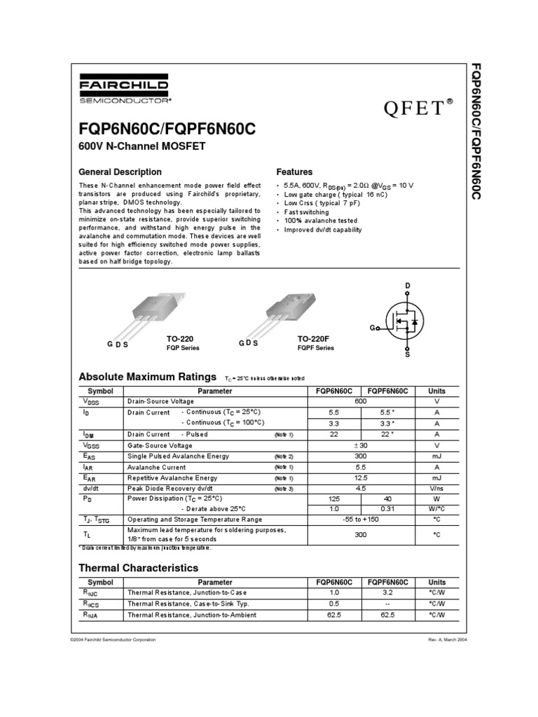 FQP6N60C/FQPF6N60C: 600V N-Channel MOSFET | PDF | Field Effect ...