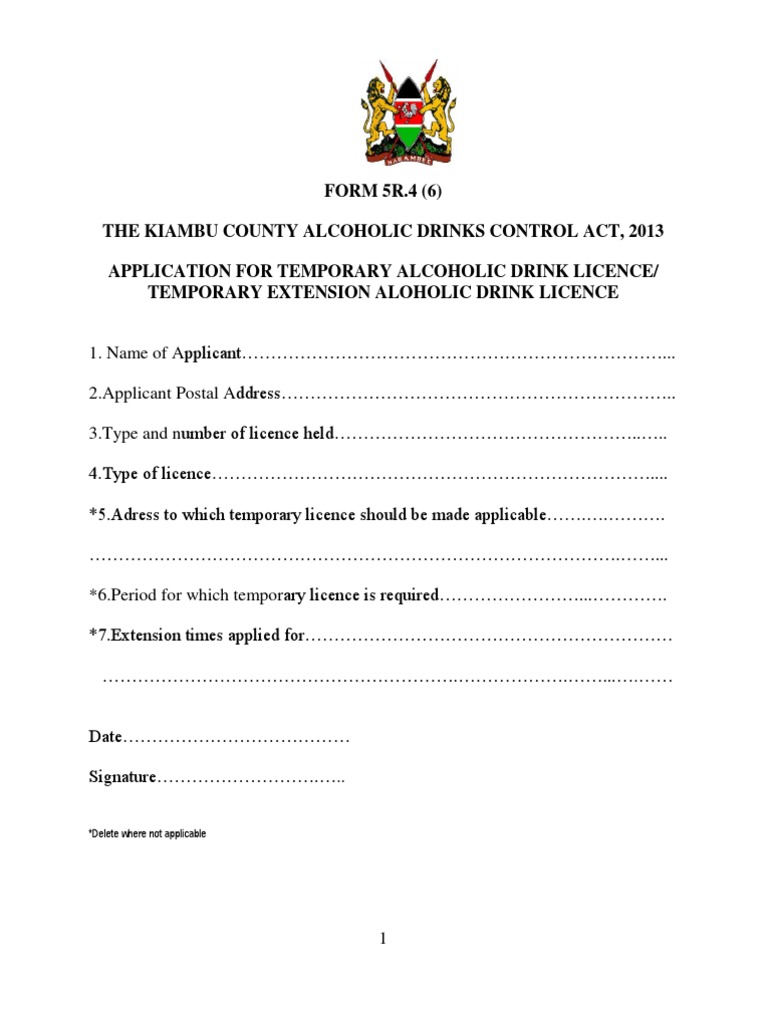 Liqour Licence Application Forms PDF Distilled Beverages License