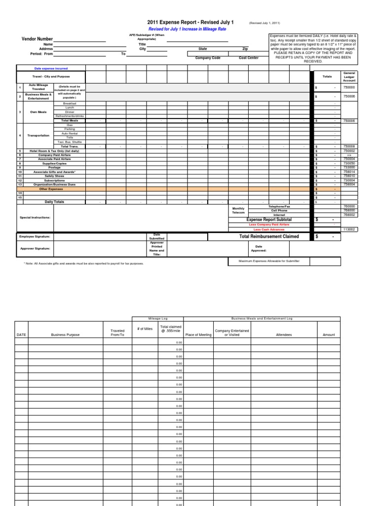 2011 Revised Expense Report Template | PDF