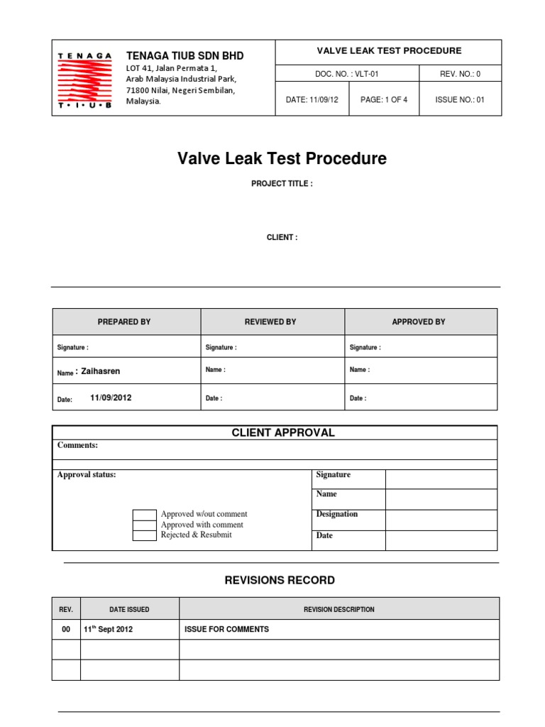 Valve Leak Test Procedure Pdf