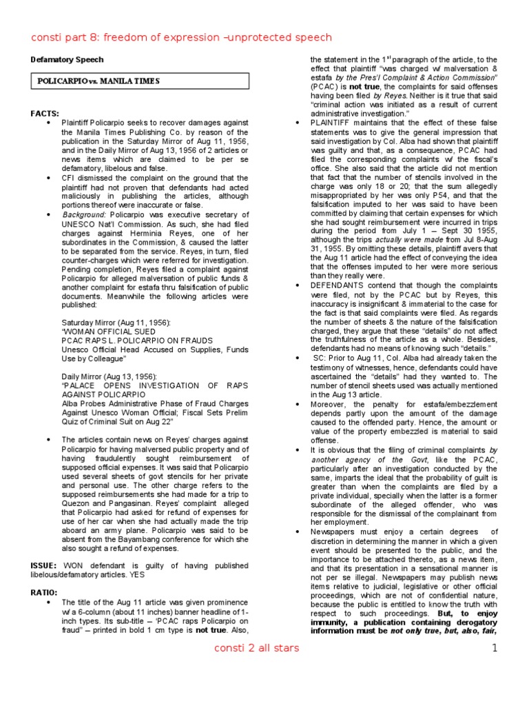 Unprotected Speech - Freedom of Expression | PDF | Defamation | First ...