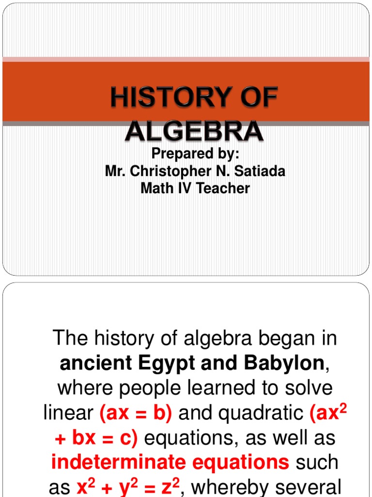 History of Algebra PDF Algebra Equations