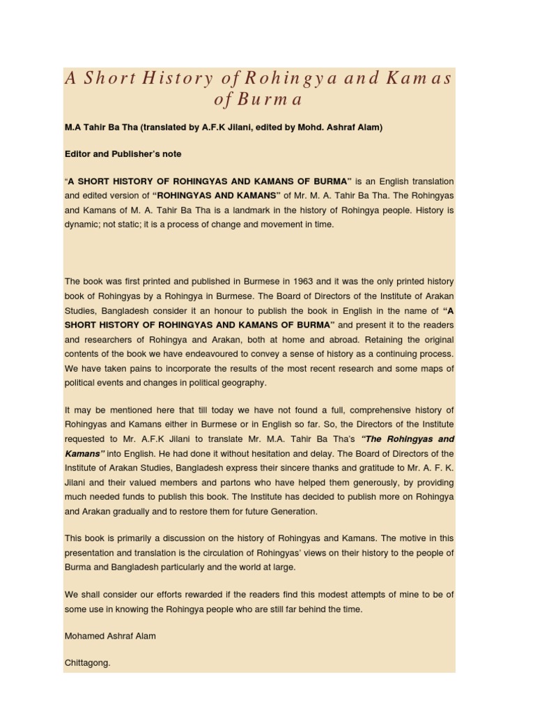 History of Rohingyas and Kamans | PDF | Rohingya People | Religion And ...