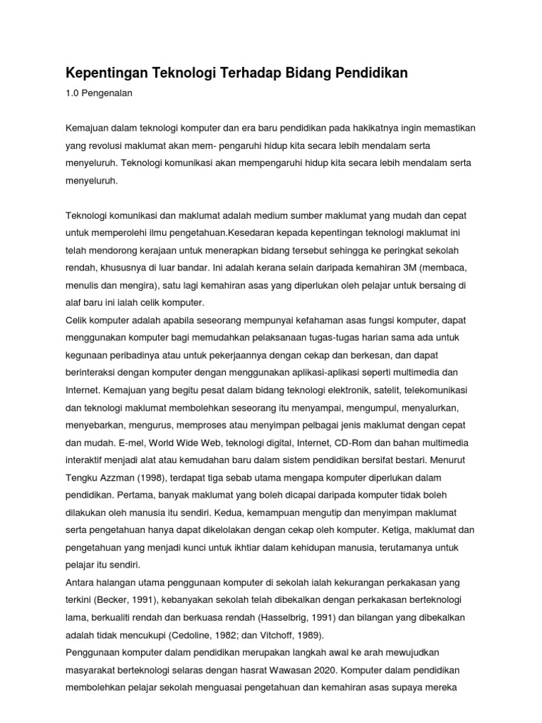 Kepentingan Teknologi Terhadap Bidang Pendidikan Pdf