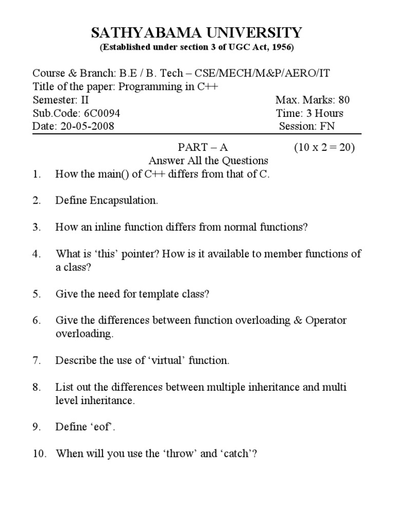 C++ Programming Exam Paper | PDF