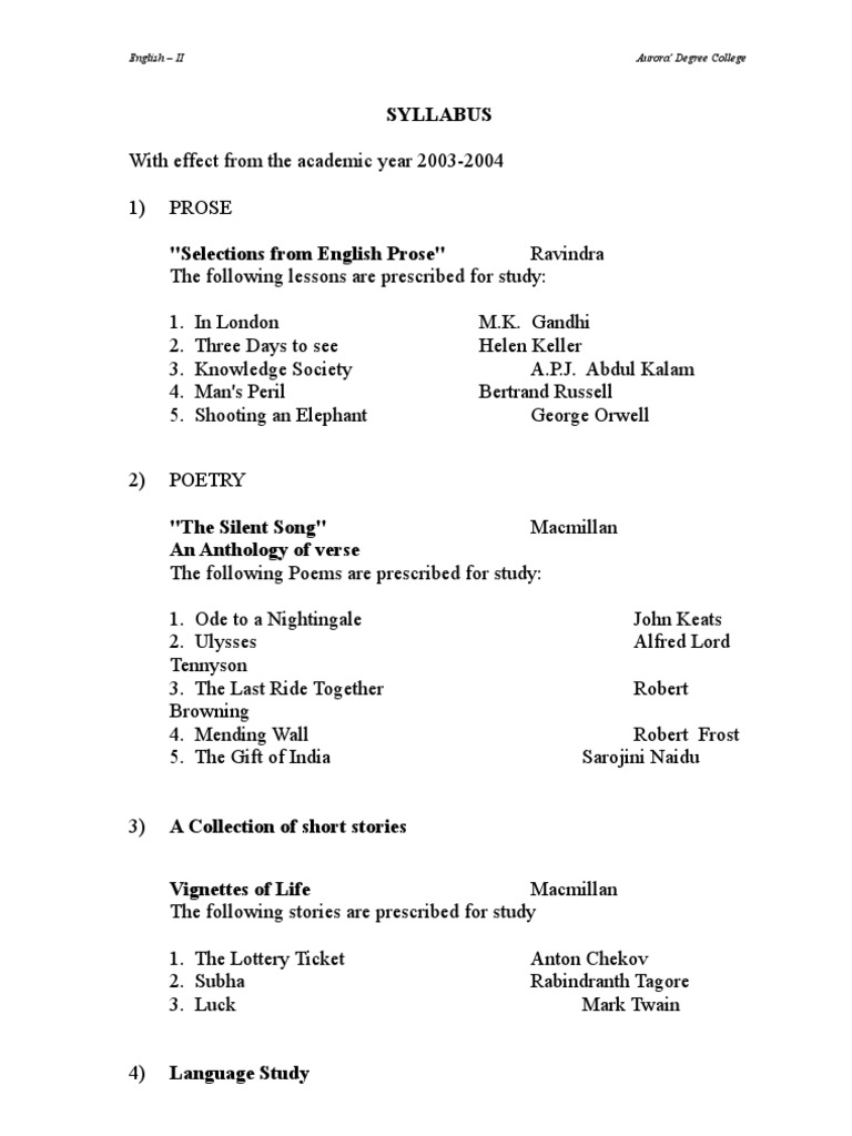 English II Syllabus Overview | PDF
