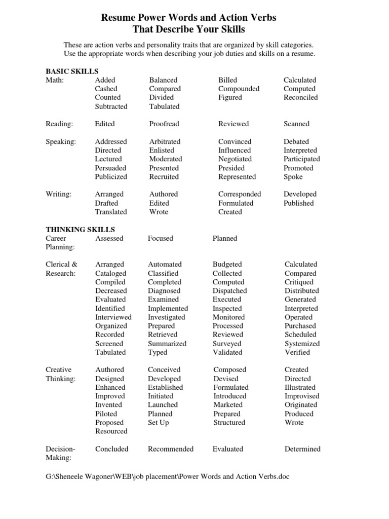 Power Words and Action Verbs | PDF