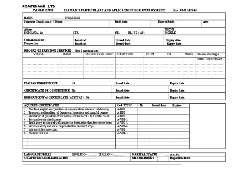 Aplication Form ... X... Engineer | PDF