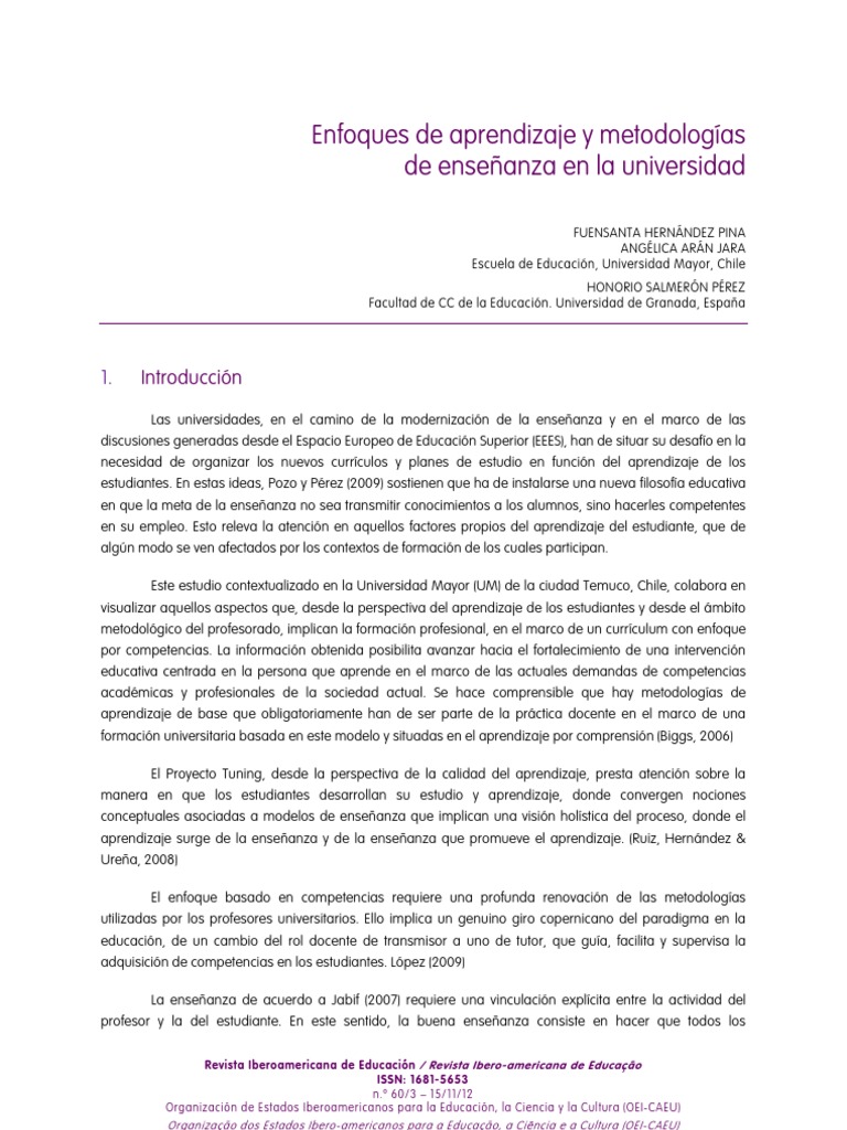 Enfoques de Aprendizaje y Metodologías de Enseñanza en La Universidad ...