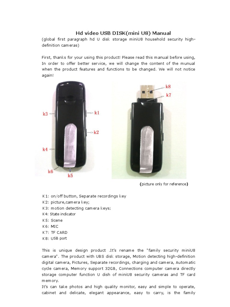 U Disk Camera (MiniU8) Operating Instructions | PDF | Battery ...