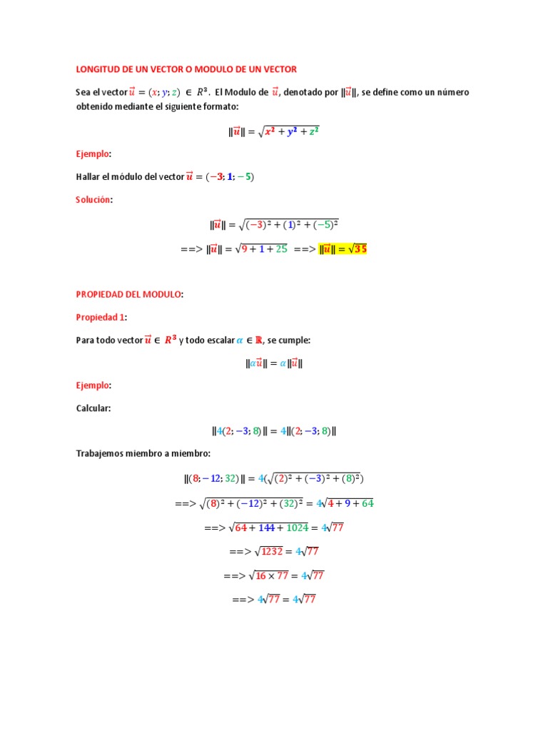 Cálculo del Módulo de un Vector | PDF | Vector Euclidiano | Espacio ...