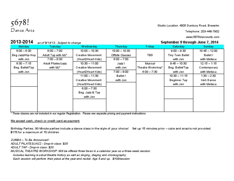 5678 Dance Arts Class Schedule 2013-2014 | PDF | Art