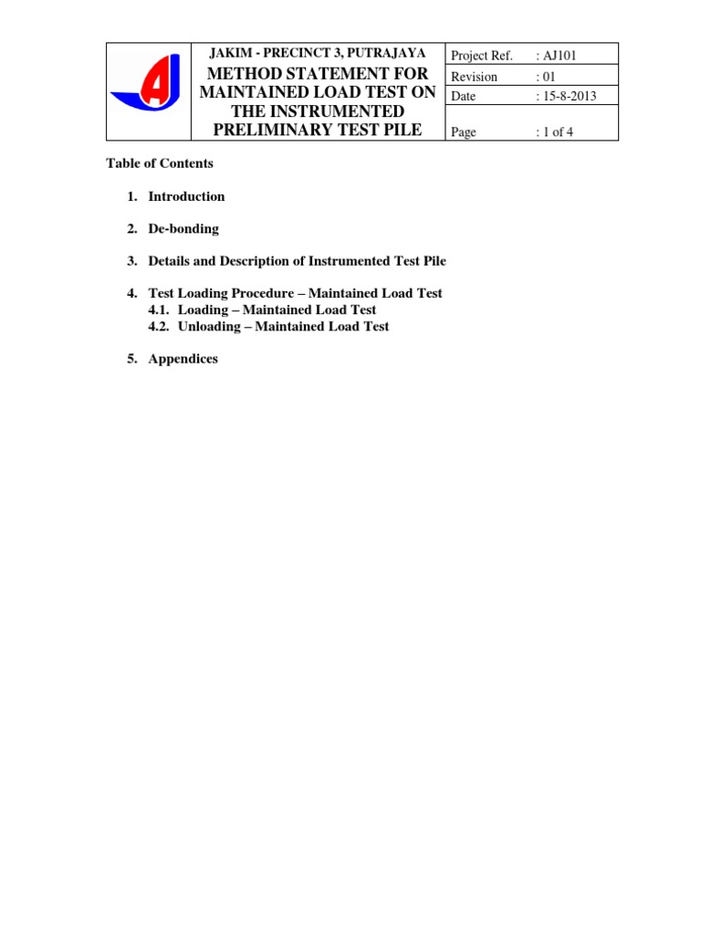 Maintained Load Test Method Statement | PDF | Deep Foundation | Civil ...
