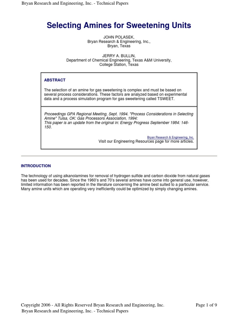 Selecting Amines For Sweetening Units PDF | PDF | Transparent Materials ...