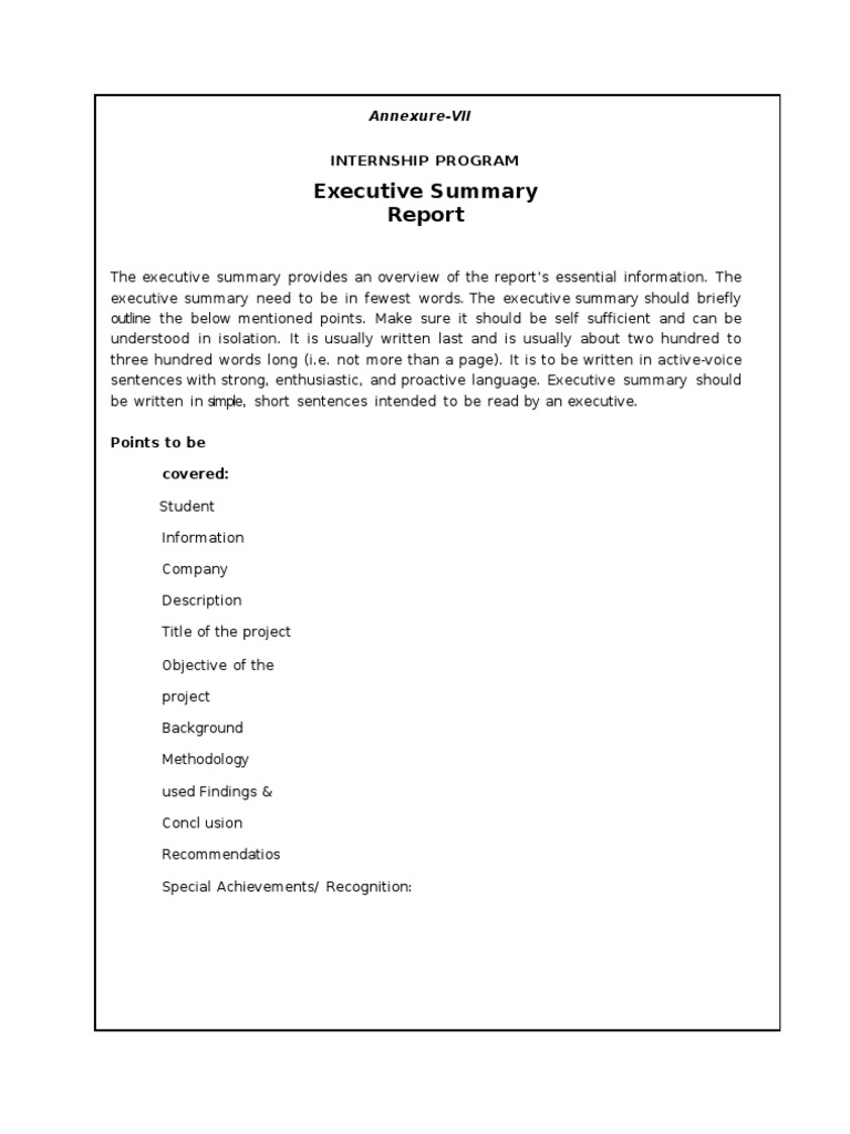 Executive Summary Guidelines for Internships | PDF
