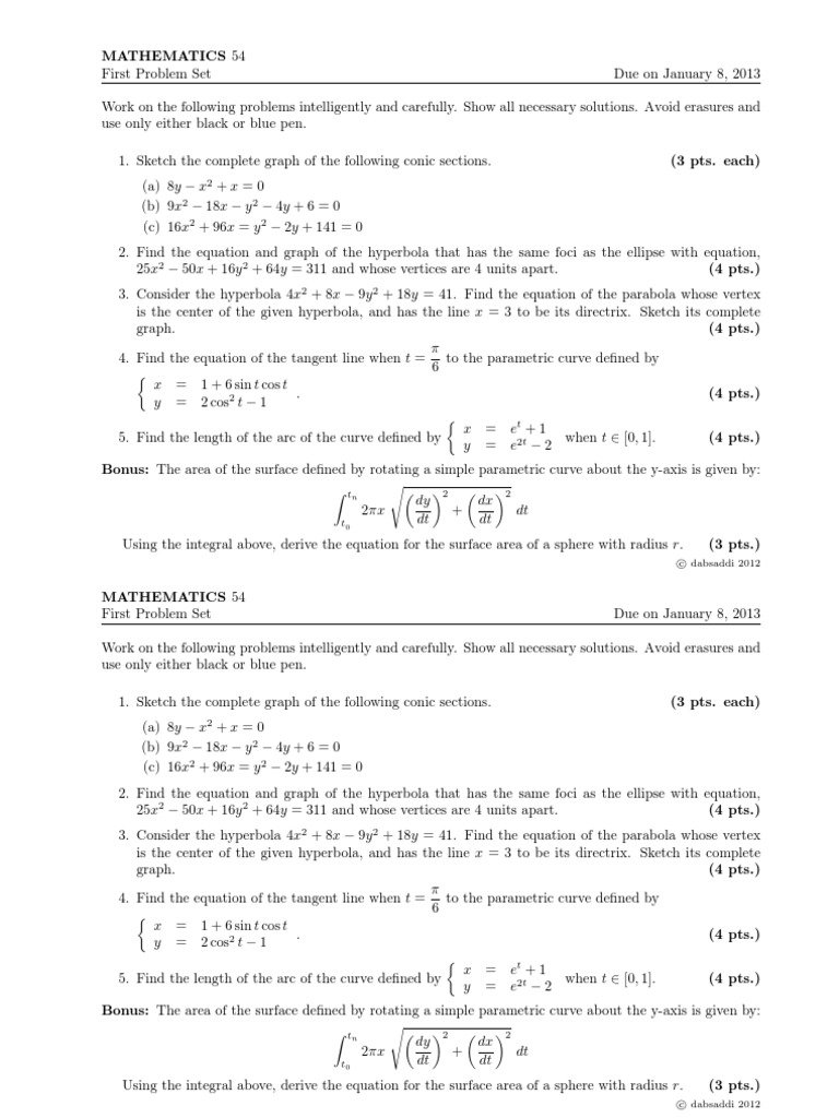 Math 54 Problem Set | PDF | Equations | Graph (Mathematics)