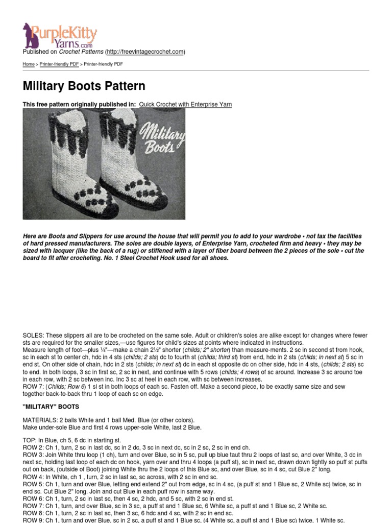 Crochet Patterns - Military Boots Pattern - 2013-05-28, PDF, Crochet