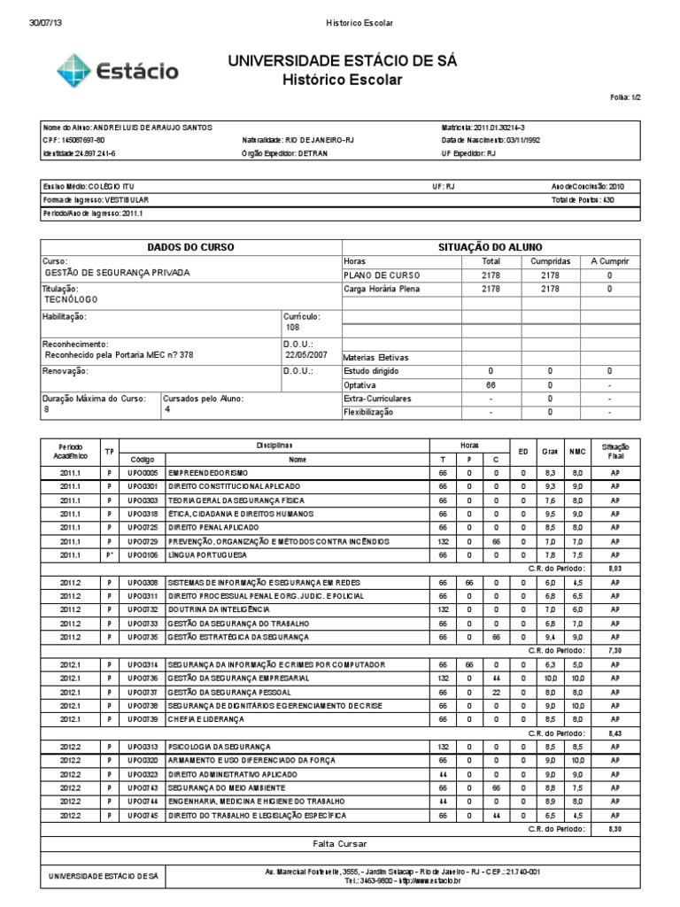 Historico Escolar Academia Instituições Sociais