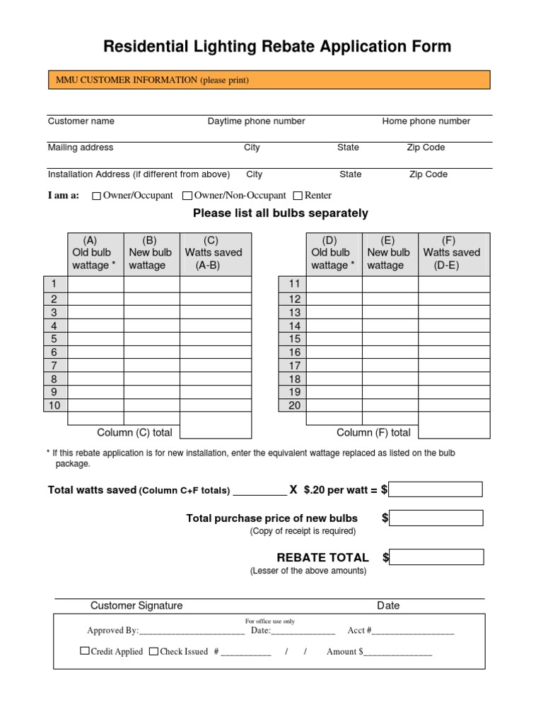 Residential Lighting Rebate Application Only | PDF | Rebate (Marketing ...