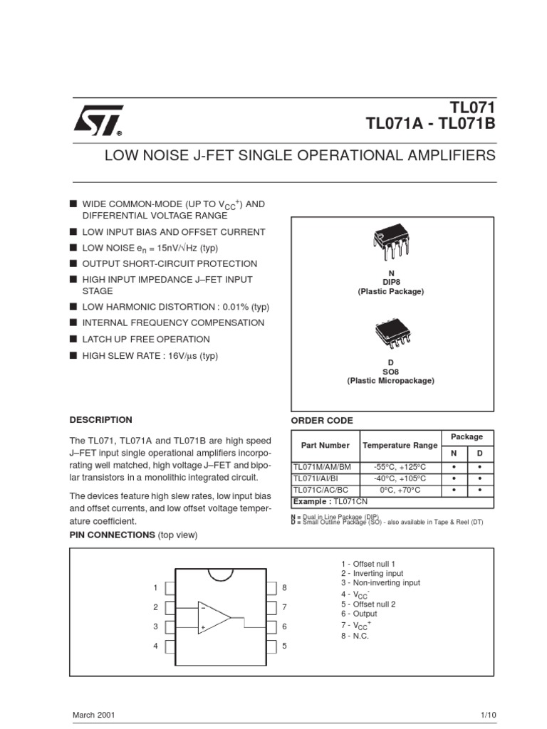 TL 071 | PDF | Operational Amplifier | Amplifier