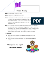 Parent Reading: Thank You For Your Support! The Grade 1 Teachers
